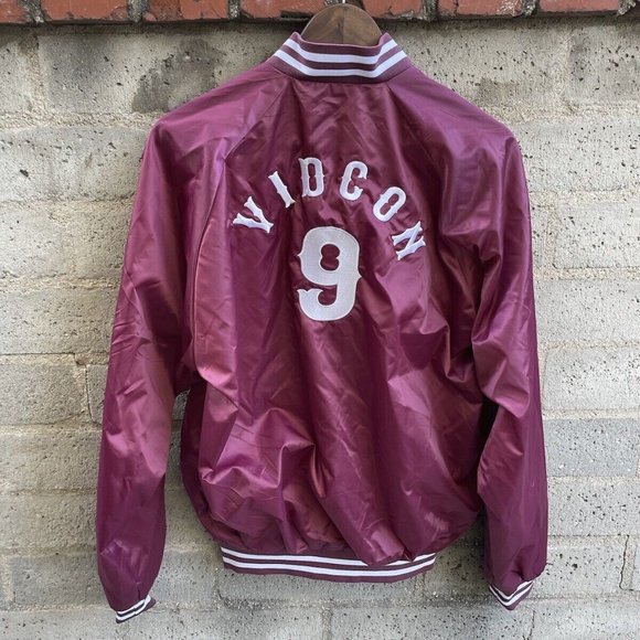Cardinal VIDCON 9 Creator Embroidered Burgundy White Satin Bomber Jacket Size M - Picture 3 of 3